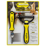 ShedTitan Dematting Comb for Dogs Cats & 2 Sided Undercoat Rake Dematting Tool Bundle - Easy & Safe Detangler Brush for Matted Hair
