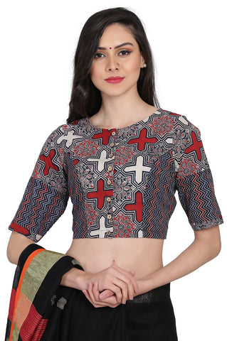 THE WEAVE TRAVELLER Handloom Readymade Ajrakh Cotton Blouse for Women and Girls