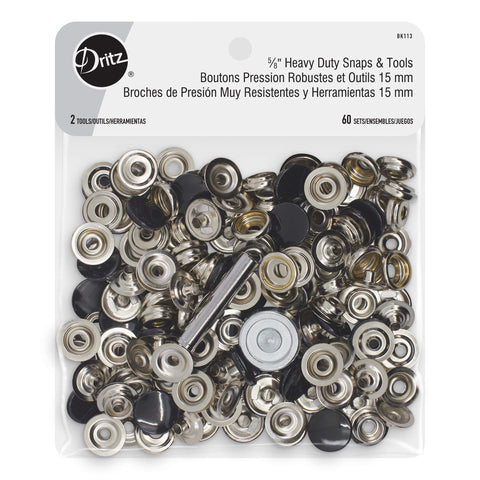 Dritz Heavy Duty Snaps 5/8in Black Includes Snaps & Tools Fasteners, 5/8", 60 Sets