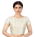 Studio Shringaar Women's Polyester Short Sleeves Golden Gota Embroidery Saree Blouse