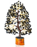 Black Tourmaline Gemstone Tree of Life - Crystal Tree for Positive Energy, Handmade Chakra Tree, Feng Shui Decor - Good Luck Gem Bonsai, Money Tree, Wealth & Prosperity, Spiritual Mystical Gift Black Tourmaline (Golden Wire)
