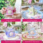 Kate Aspen Vintage Floral Tea Pot Shaped Tea Party Favor Boxes (Set of 24 Assorted Colors) - Weddings Favors, Bridal Showers Brunches, Baby Showers Favors, Candy Boxes, Tea Party Birthday Decorations Teapot Favors Boxes