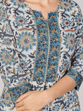 Vbuyz Women's Printed & Sequience & Gota Patti Anarkali Cotton Blend Blue Stitched Kurta Pant with Dupatta