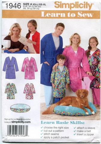 Simplicity 1946 Learn to Sew Child's, Teen's and Adult's Robe Sewing Pattern, Youth Sizes XS-L and Adult Sizes XS-XL