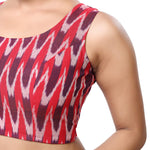 Madhu Fashion Women's Cotton Ikat Print Sleeveless Readymade Blouse