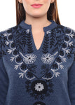 Rosary Women's Woolen Winter Wear Mandarin Neck Full Sleeve Two Side Pocket Straight Kurta with Palazzo Set of 2 pc